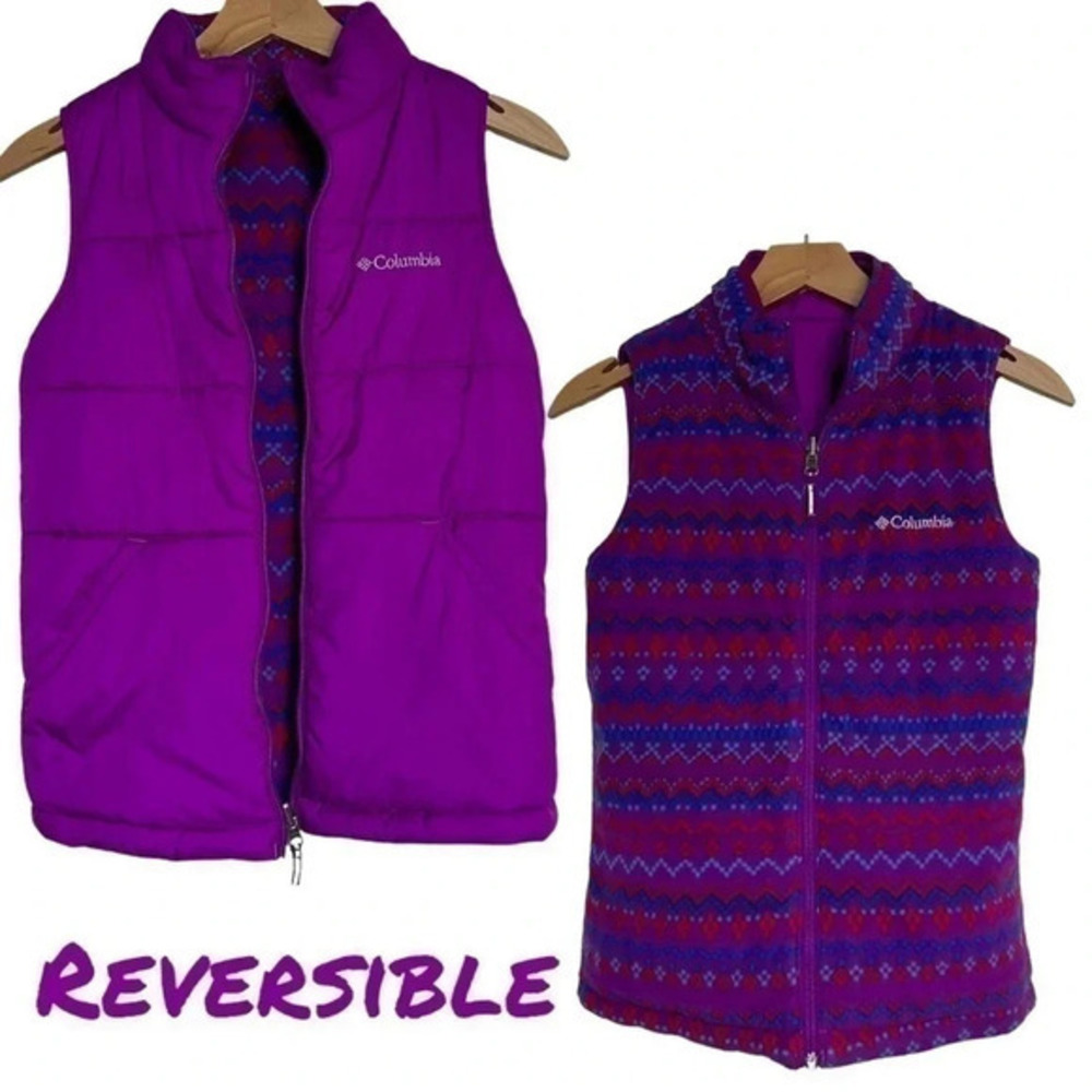 Columbia M(10-12) purple pink reversible puffer vest